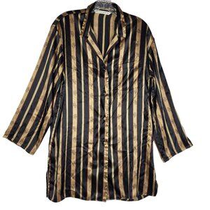 Victoria's Secret Sleep Shirt Women's Small Black Smoke Room Striped Button Up
